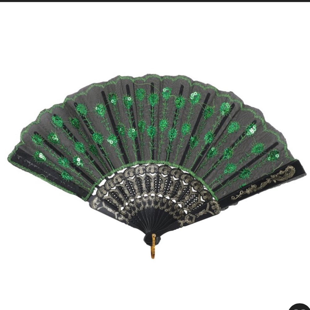 Elegant Green and Black Hand Fan